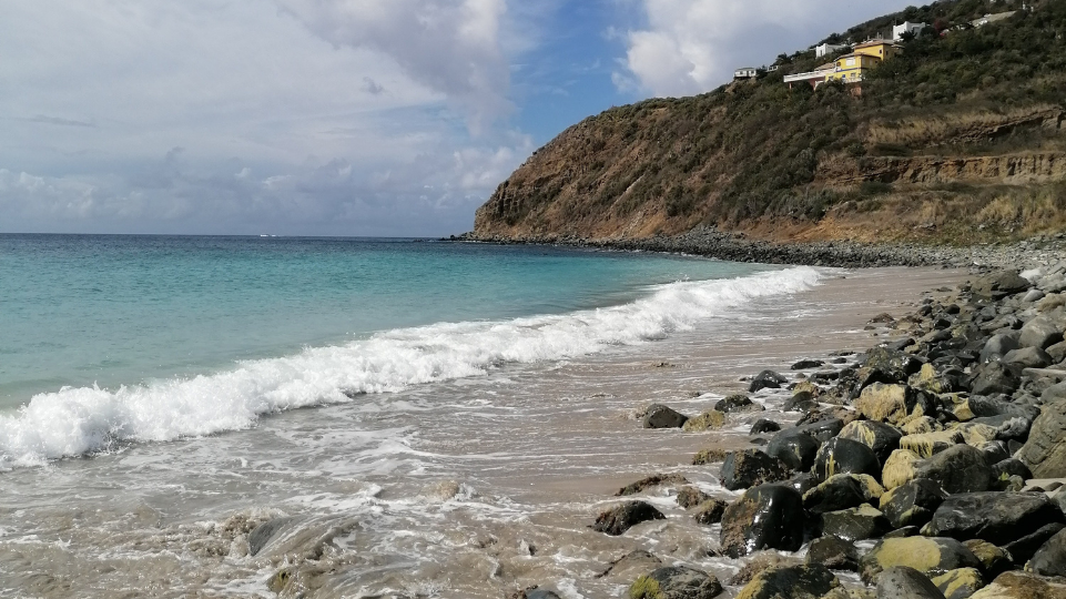 Rocks at Belair Beach St Martin with overcast weather