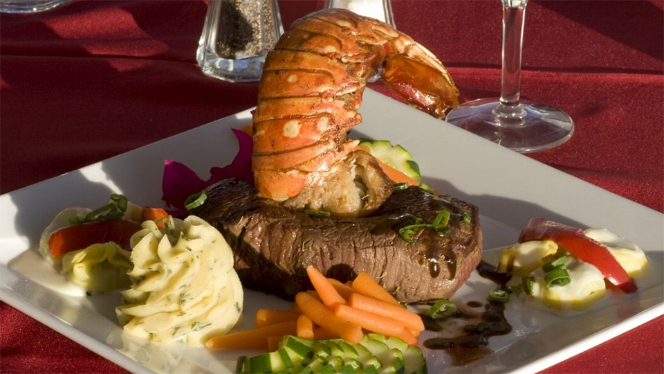 Lobster and steak served by Hideaway Restaurant of Lavista Resort