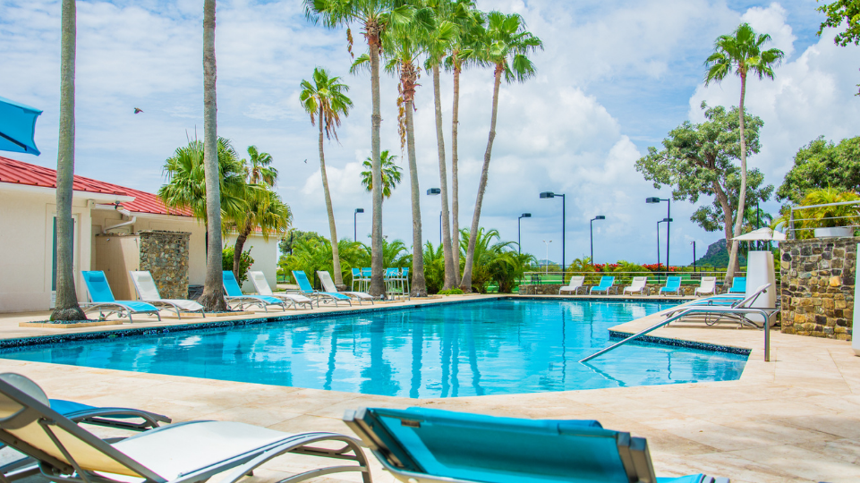 Pool from Port de Plaisance to swim with chairs at the side