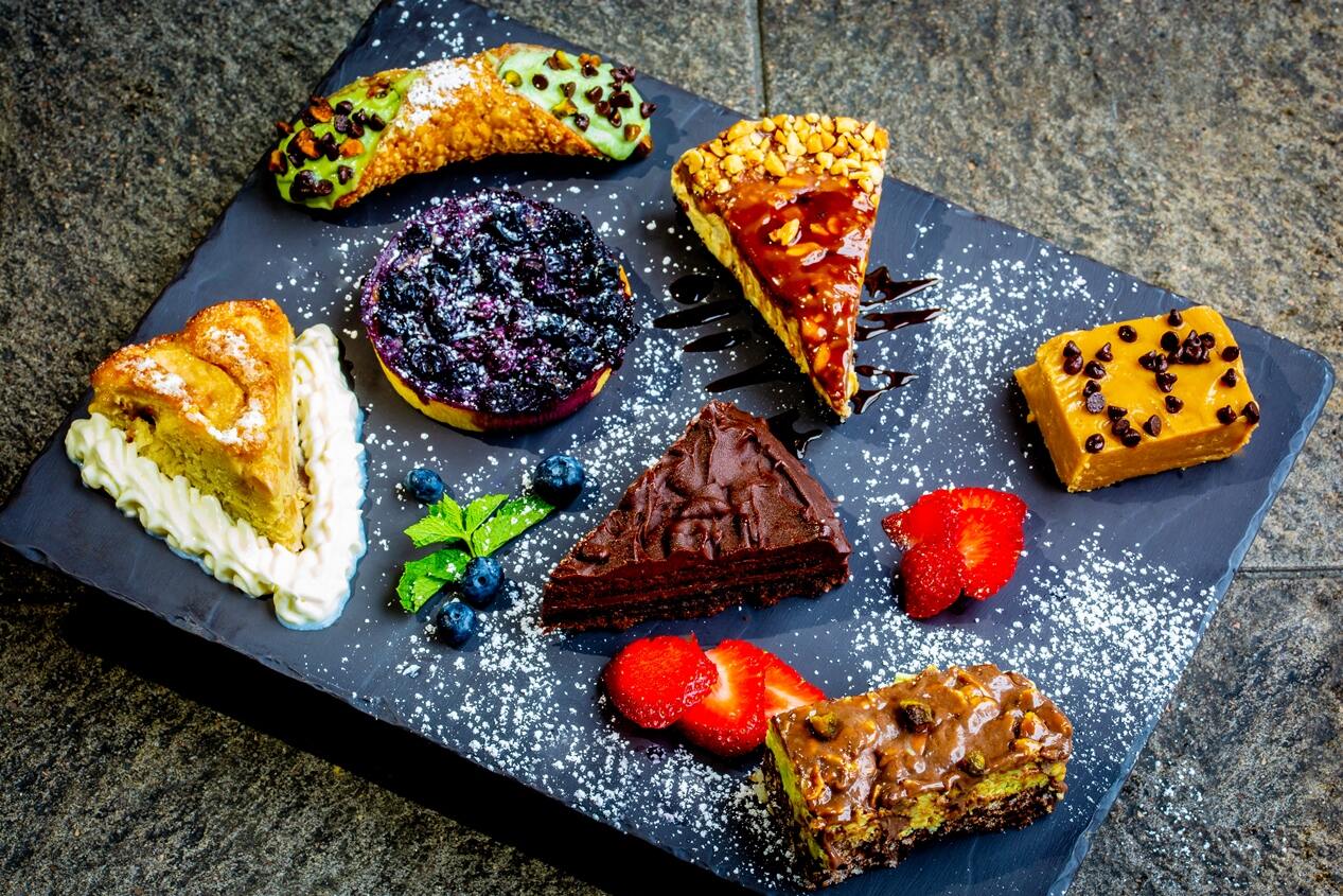 Dessert platter with cakes at Rendez Vous Lounge