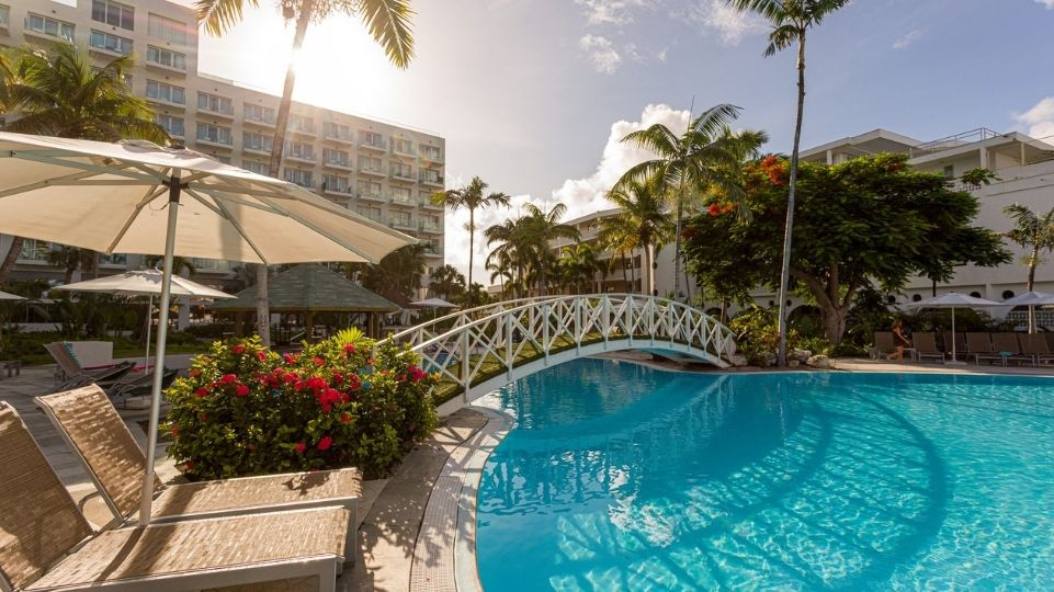 Bridge over Sonesta Maho Beach Resort main pool