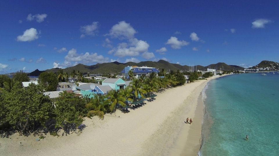 Overview picture from the Azure hotel, taken from the Simpson Bay Beach, St Maarten