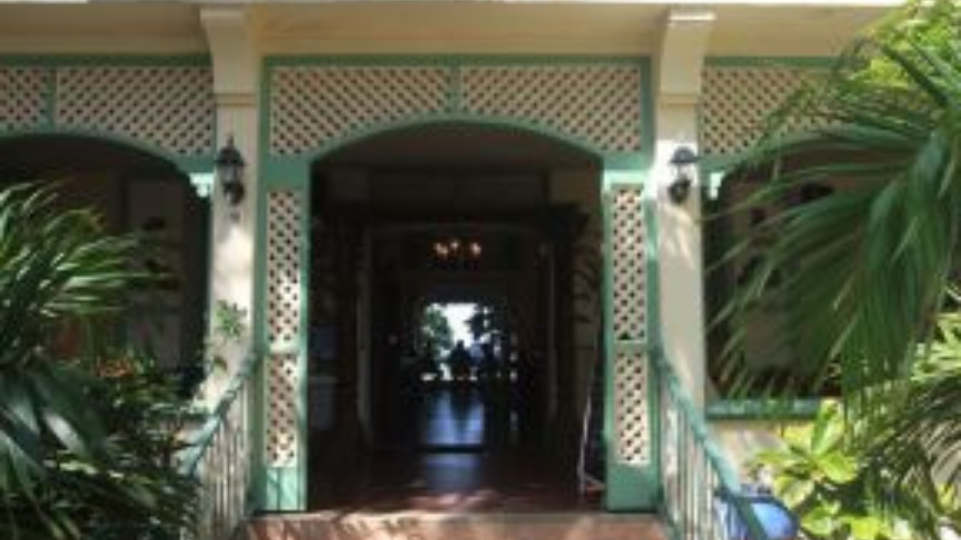 Monumental entry to Pasanggrahan Royal Guest House on Front Street, Philipsburg