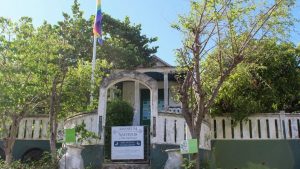 Entry to the Amuseum Naturalis / Fruits de Mer museum in an old Orient Bay plantation House