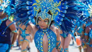 Lady in blue dancing at the St Maarten Carnival in Philipsburg on St Maarten / St Martin