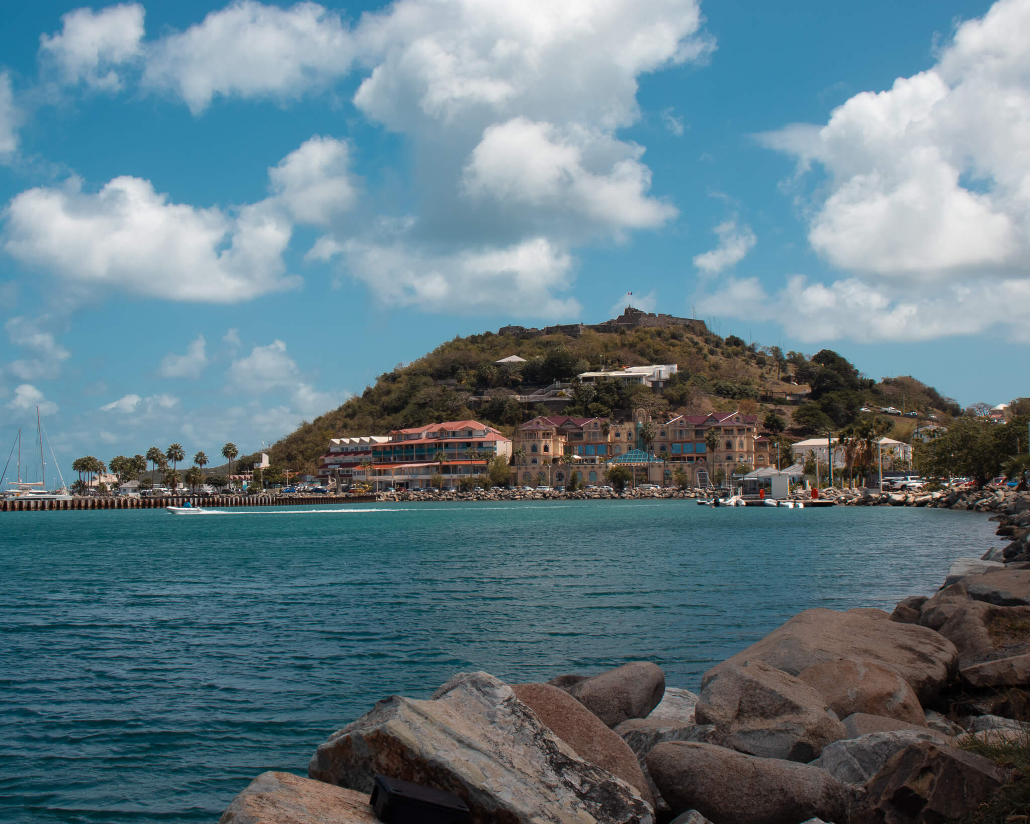 Waterfront of Marigot, capital of the Caribbean island of St Martin