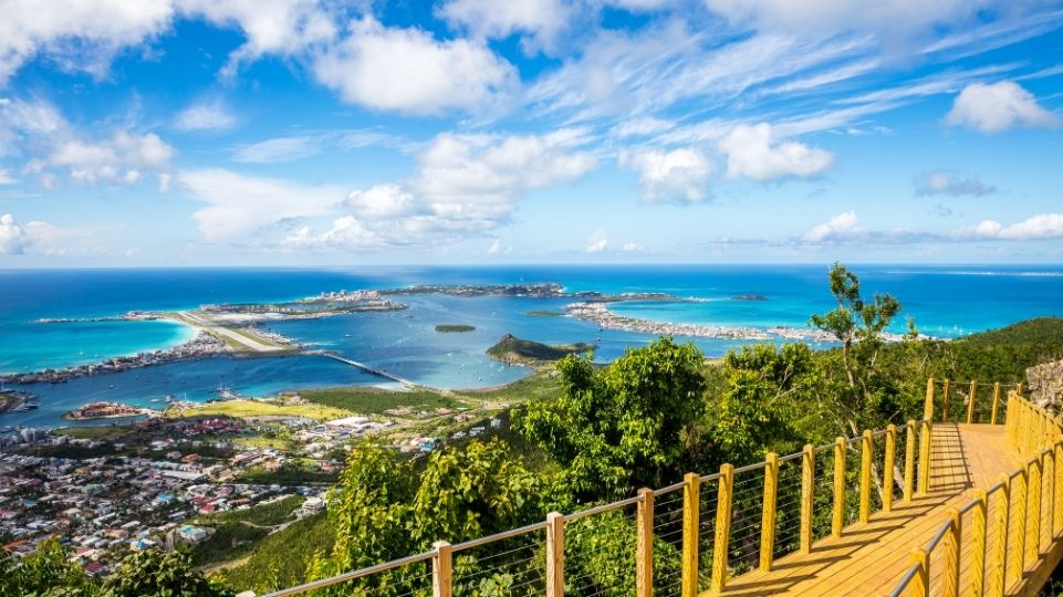 View from Sentry Hill over Princess Juliana Airport ( SXM ) at Flying Dutchman zipline launching platform