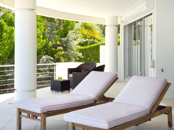 Beach chairs at St. Maarten villa sky blue