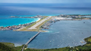 View from above to the runway of St Maarten Princess Juliana International Airport
