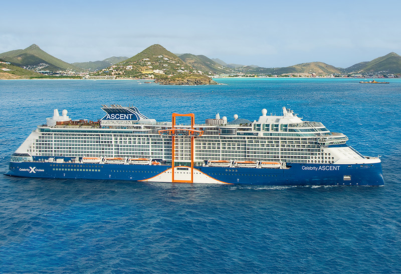The Celebrity Ascent Cruiseschip is starting its Caribbean Voyage with a call in St Maartne cruise port, Philipsburg