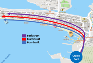 Possible routes to walk through the streets of Philipsburg, Dutch side capital of St Maarten / St Martin.