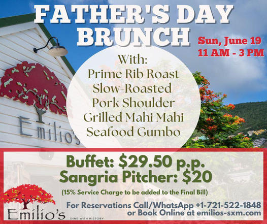 Flyer of Father's Day Brunch at Emilio's Restaurant close to Rainforest Adventures activities