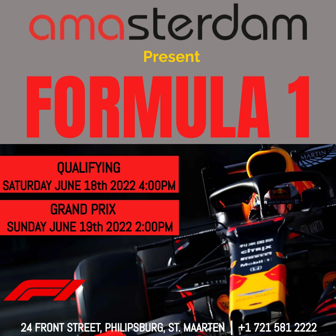 Poster of Formula 1 invitation to Amasterdam in Philipsburg, St Maarten / St Martin