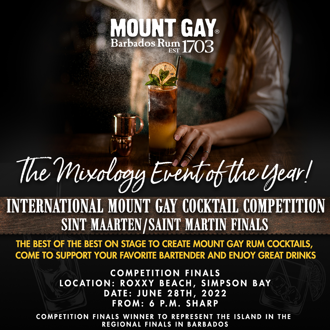 Flyer of an international mixology event on St Maarten / St Martin, Simspon Bay area