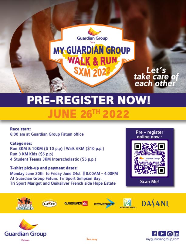 Flyer about the Walk & Run event comping up on St Maarten / St Martin