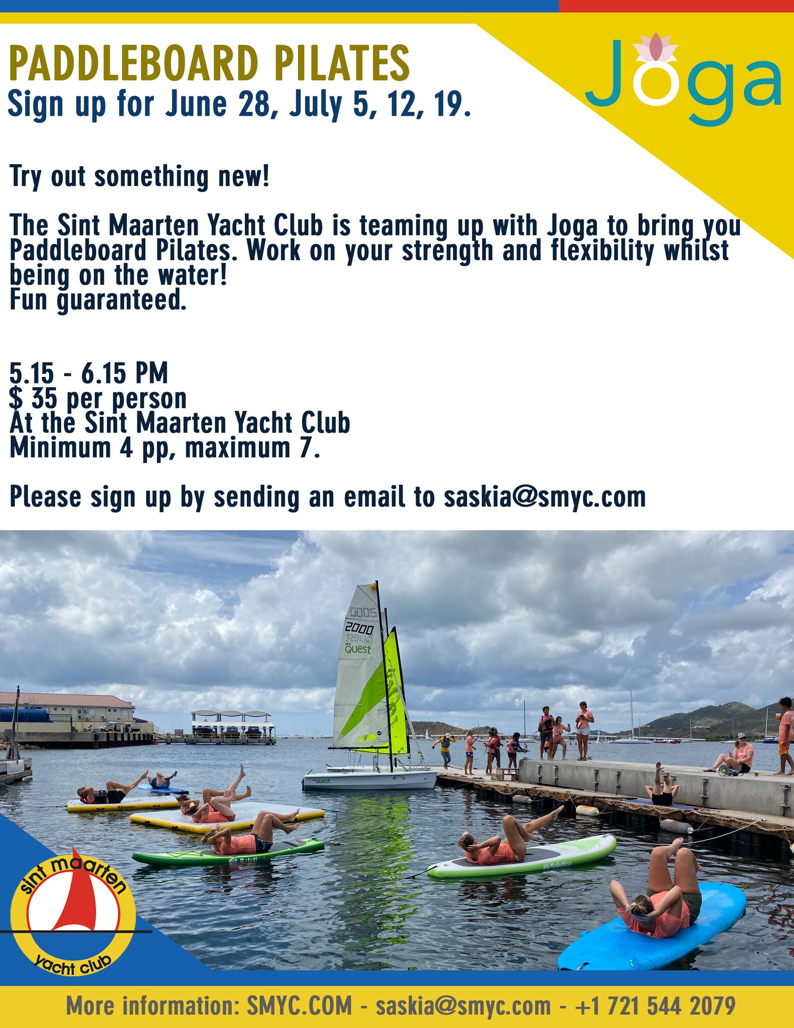 Flyer of Paddleboard Pilates in Simpson Bay Lagoon St Maarten / St Martin