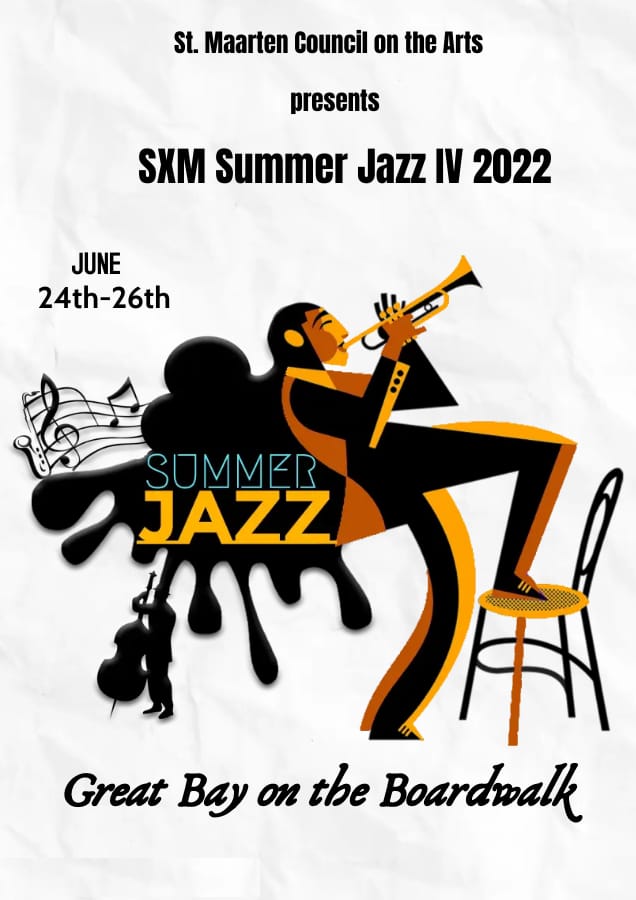 Flyer of St. Maarten Summer Jazz Festival offering music experience in Great Bay, Philipsburg