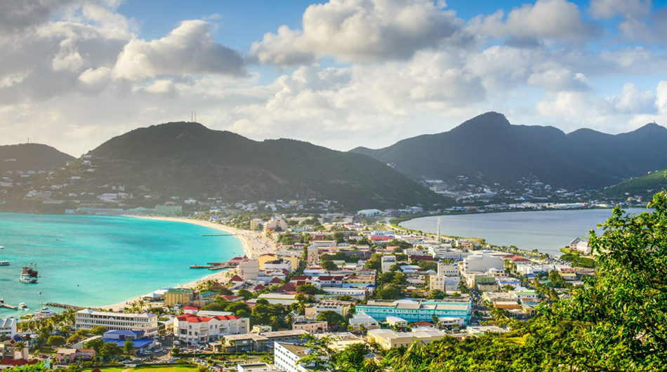 View over Philipsburg from Pointe Blanche side on St Maarten / St Martin