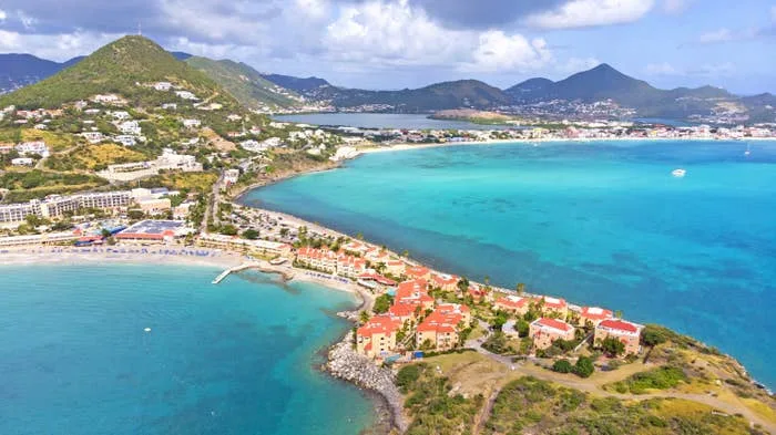 Overlooking Divi Little Bay Resort St Maarten, with capital Philipsburg and Great bay Beach in the background.