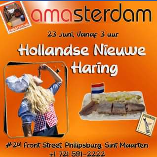 AMAsterdam, frontstreet in Philipsburg, Haring happen