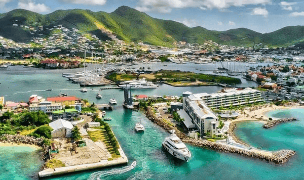 Yachts entering Simpson Bay bridge