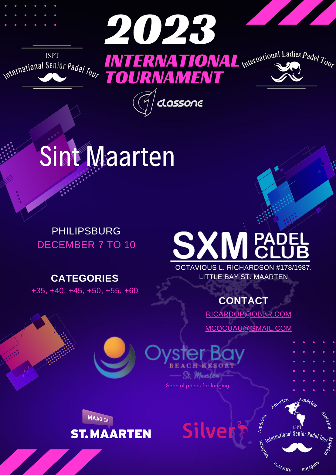 Announcement for the International Senior Padel Tour Tournament at the SXM Padel Club in Bel Air