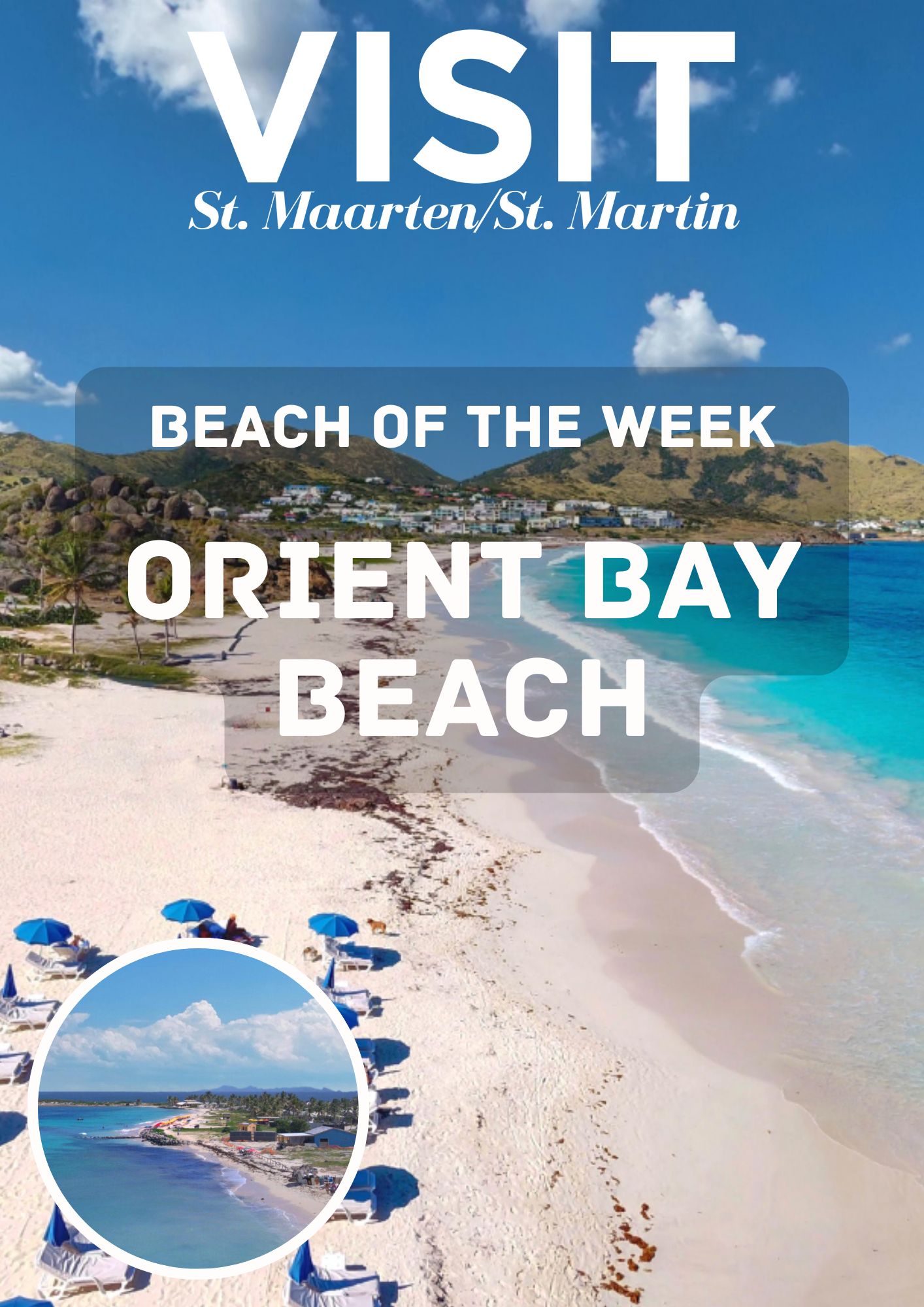 Orient Bay Beach on the French side on St Martin white sand with clear blue water