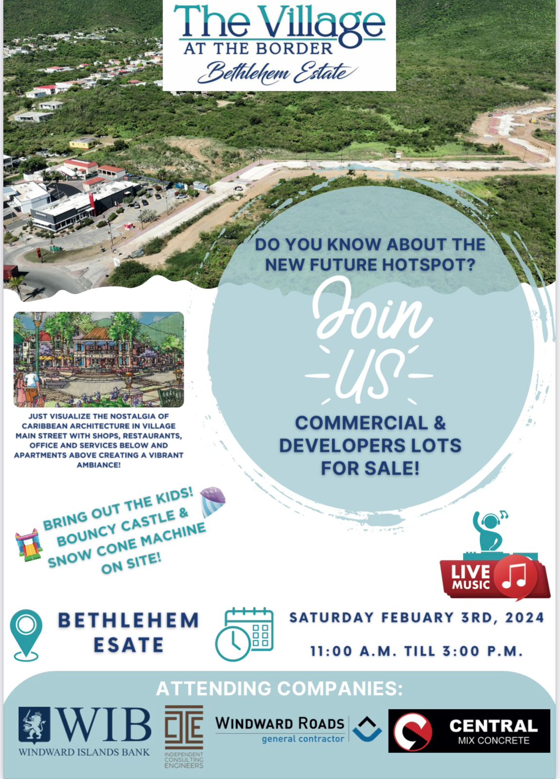 Flyer for Open day at the village at the Border St. Maarten / St. Martin