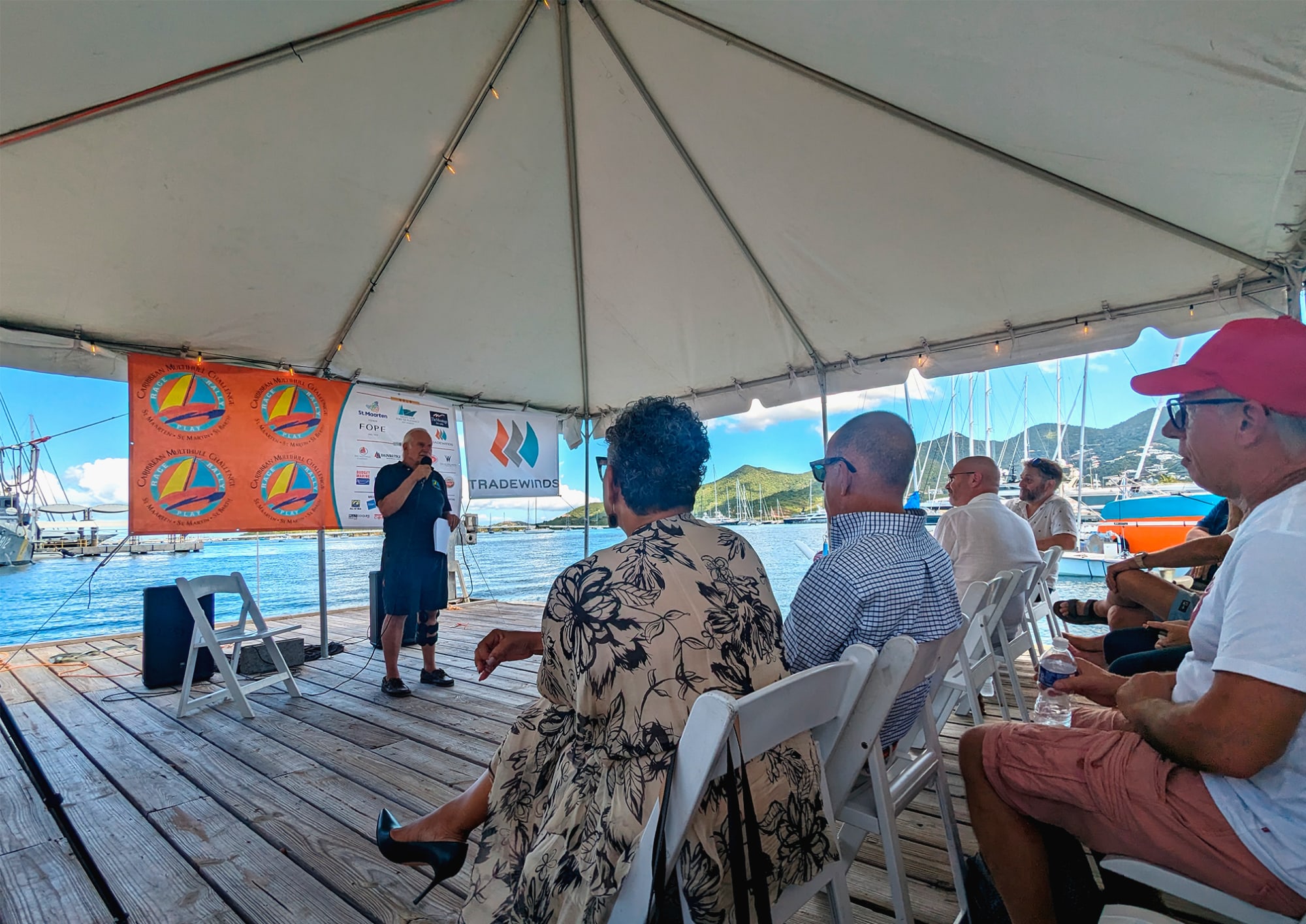 speech being given at the multihull regatta sxm