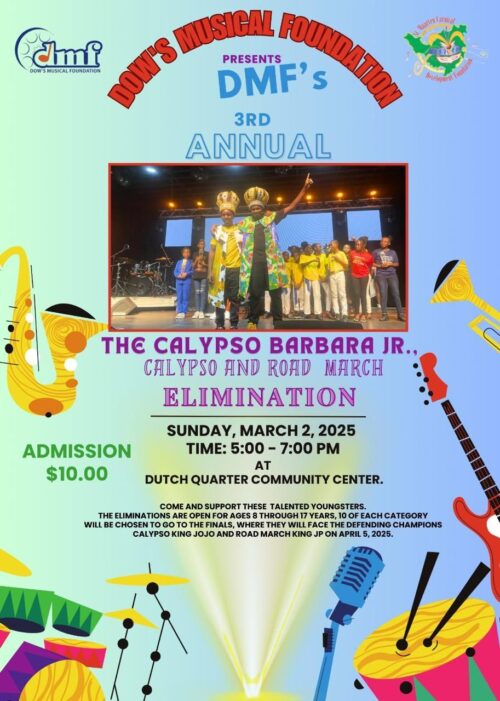 poster with announcement o =f DMF's calypso and road march elimination