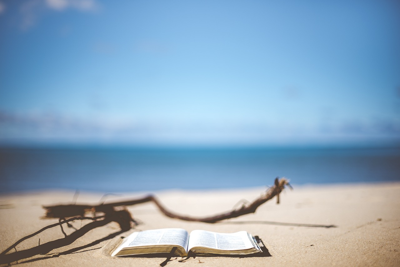 an open book laying on the beach