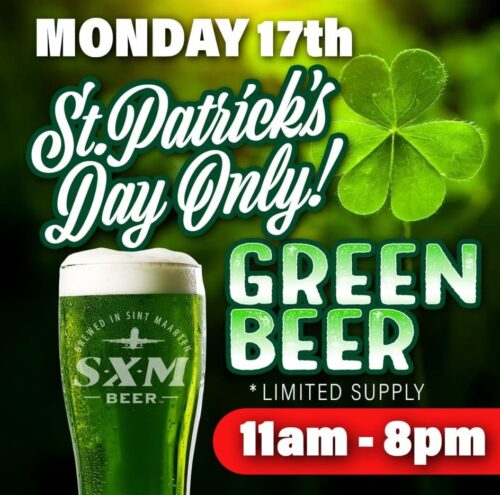 announcement for green beer of sxm beer at st. patrick's day