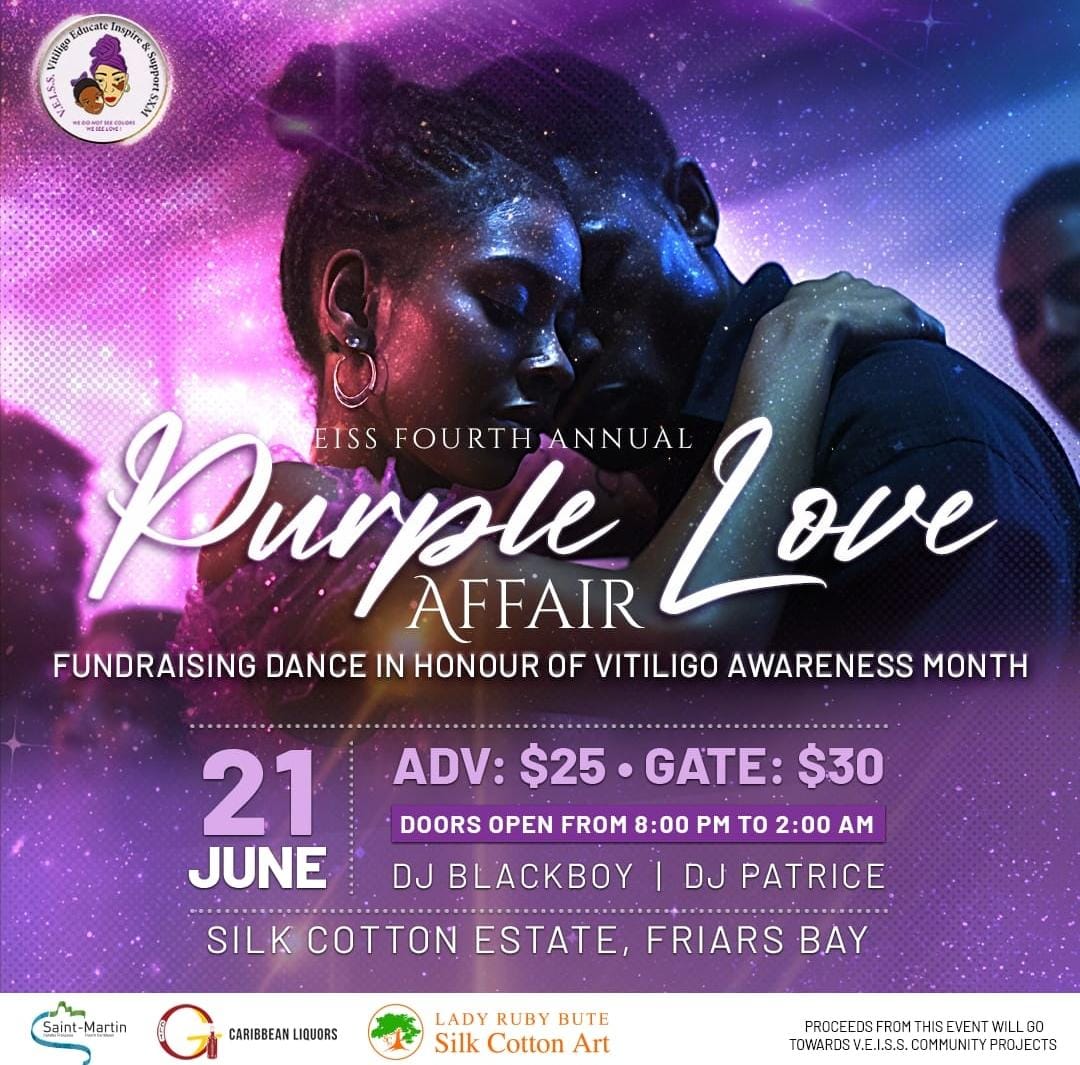 announcement purple love affair fundraiser in st. maarten