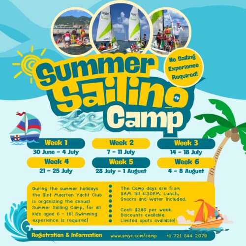 announcement of the sailing camp for kids at the sint maarten yacht club