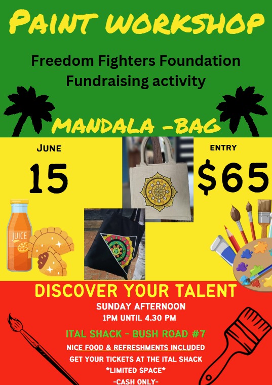 announcement of a fundraiser from freedom fighters foundation: paint a mandala on a bag