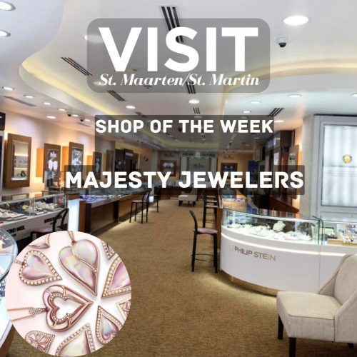 In-store view of Majesty Jewelers st maarten with jewelry picture in the left corner