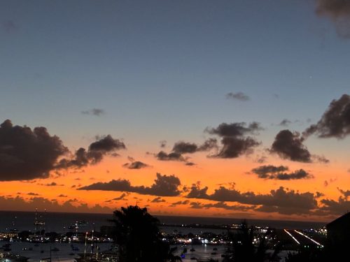 Sunst view of Simpson Bay Lagoon and st maarten Airport