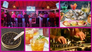 Collage of food, drinks and people at Kraken Raw Bar st maarten