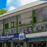 The green and white French Caribbean House in Phillipsburg 