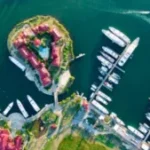 Port from Port de Plaisance with yachts in the water on dock