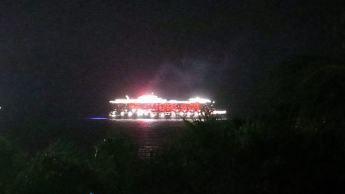 Vrigin Cruises ship lighting on the ocean near st maarten