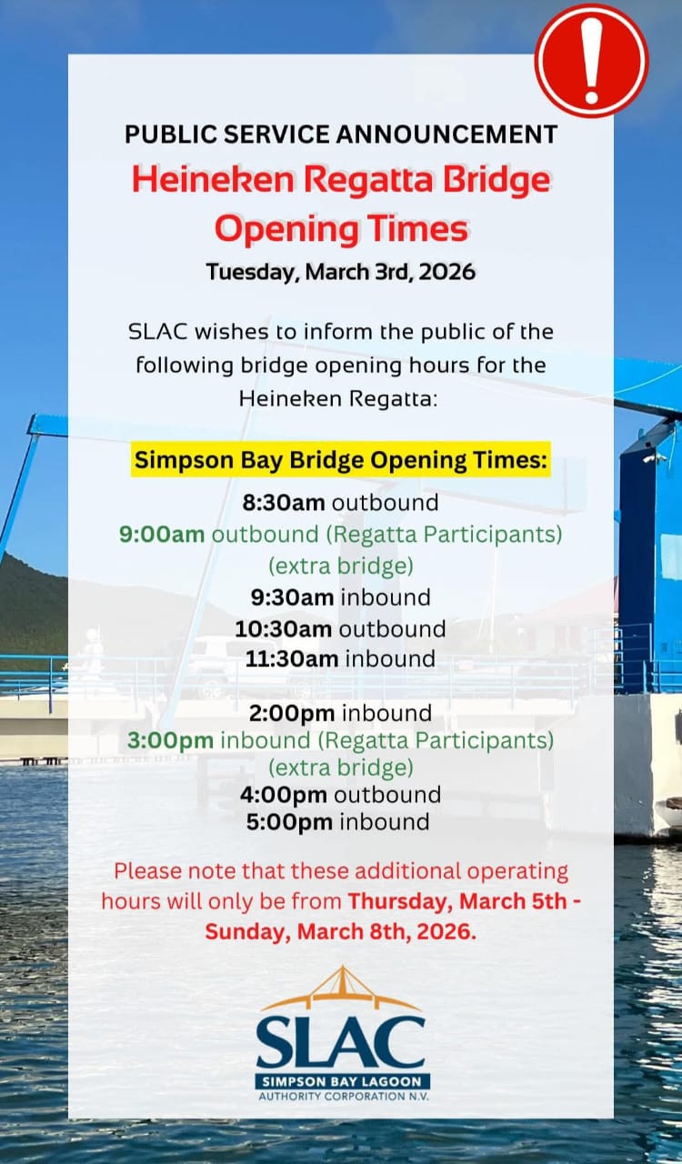 Heineken Regatta Simpson Bay bridge opening times 2026 poster