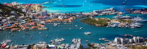 Simpson Bay lagoon full of boats on clear blue water