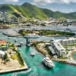 Simpson Bay Bridge overview with blue water 