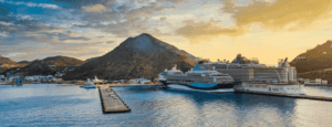A view on the cruise ship on the dock of St maarten