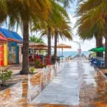 Walter Plantz Square with the beautiful colored houses and water fountains