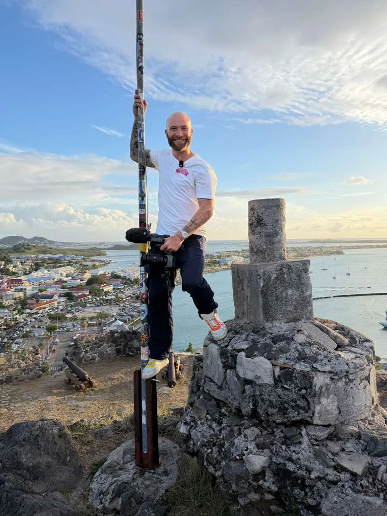 David Hoffman standing on a hill on St Maarten