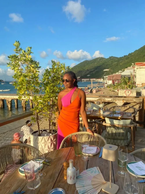 Tania Bolton standing in the sun at a restaurant on St Maarten