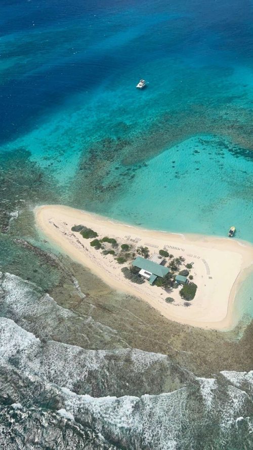Helicopter view of restaurant and beach on Prickly Pear Cays near st maarten