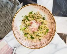 Pasta served on a nice plate at Pardon My French St Maarten